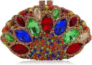 Women Gemstone Handbag Rhinestones Sector Shape Wedding Evening Clutch Purse