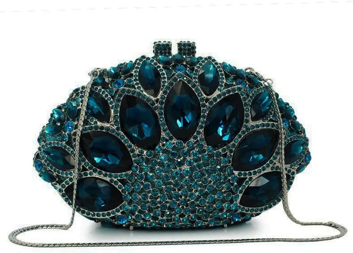 Women Gemstone Handbag Rhinestones Sector Shape Wedding Evening Clutch Purse