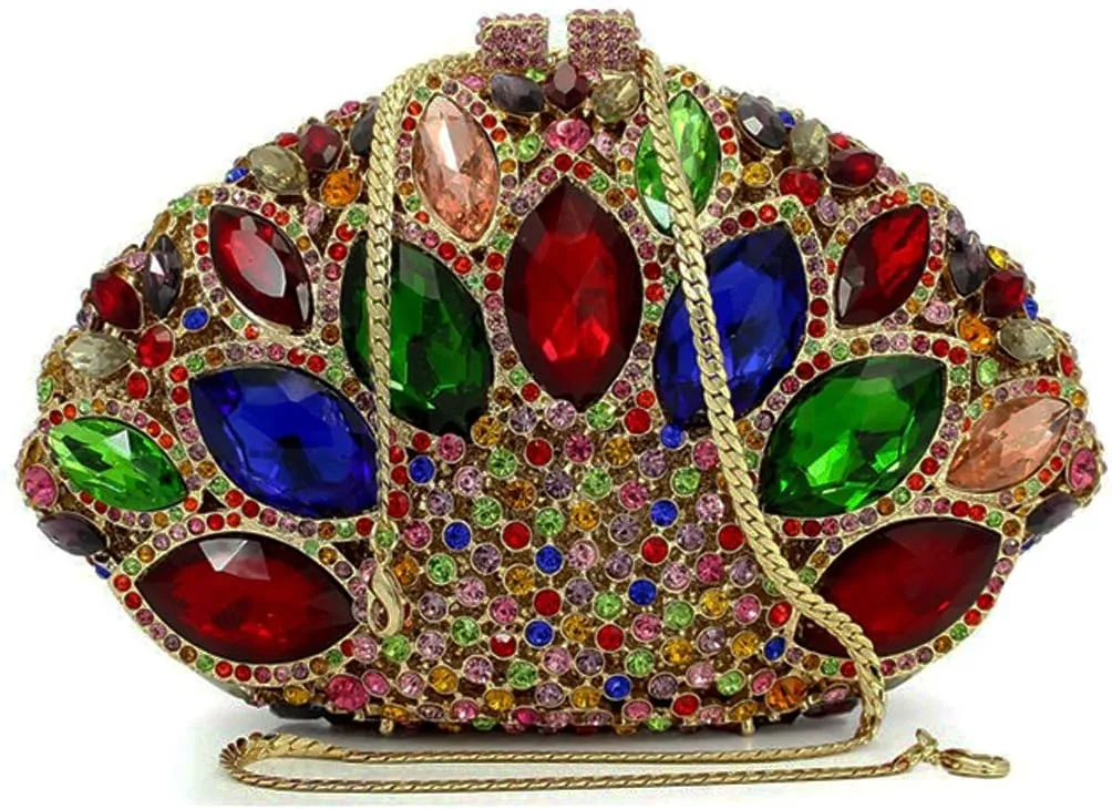 Women Gemstone Handbag Rhinestones Sector Shape Wedding Evening Clutch Purse