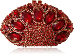 Women Gemstone Handbag Rhinestones Sector Shape Wedding Evening Clutch Purse