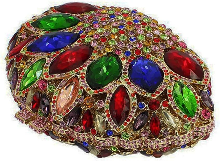 Women Gemstone Handbag Rhinestones Sector Shape Wedding Evening Clutch Purse