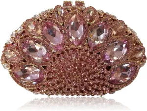Women Gemstone Handbag Rhinestones Sector Shape Wedding Evening Clutch Purse