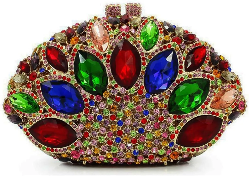 Women Gemstone Handbag Rhinestones Sector Shape Wedding Evening Clutch Purse