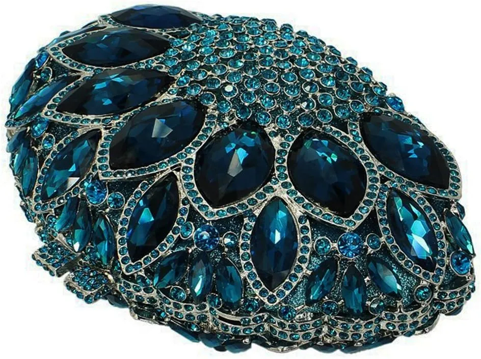 Women Gemstone Handbag Rhinestones Sector Shape Wedding Evening Clutch Purse