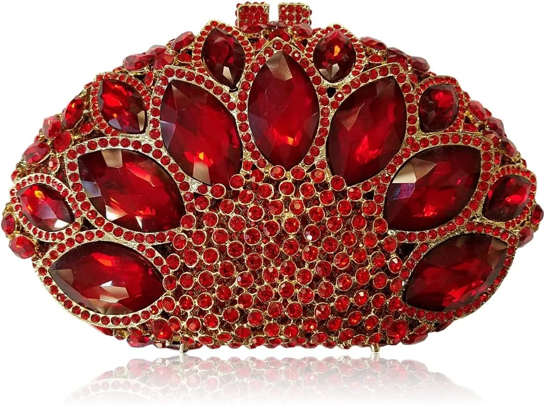 Women Gemstone Handbag Rhinestones Sector Shape Wedding Evening Clutch Purse