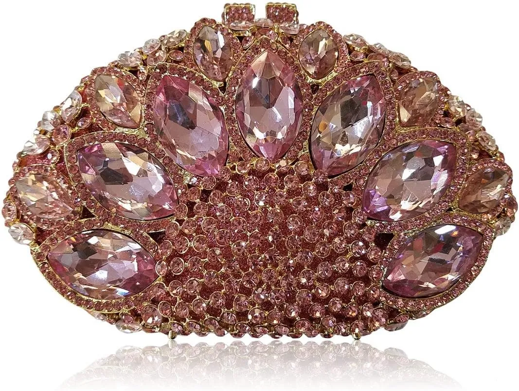 Women Gemstone Handbag Rhinestones Sector Shape Wedding Evening Clutch Purse