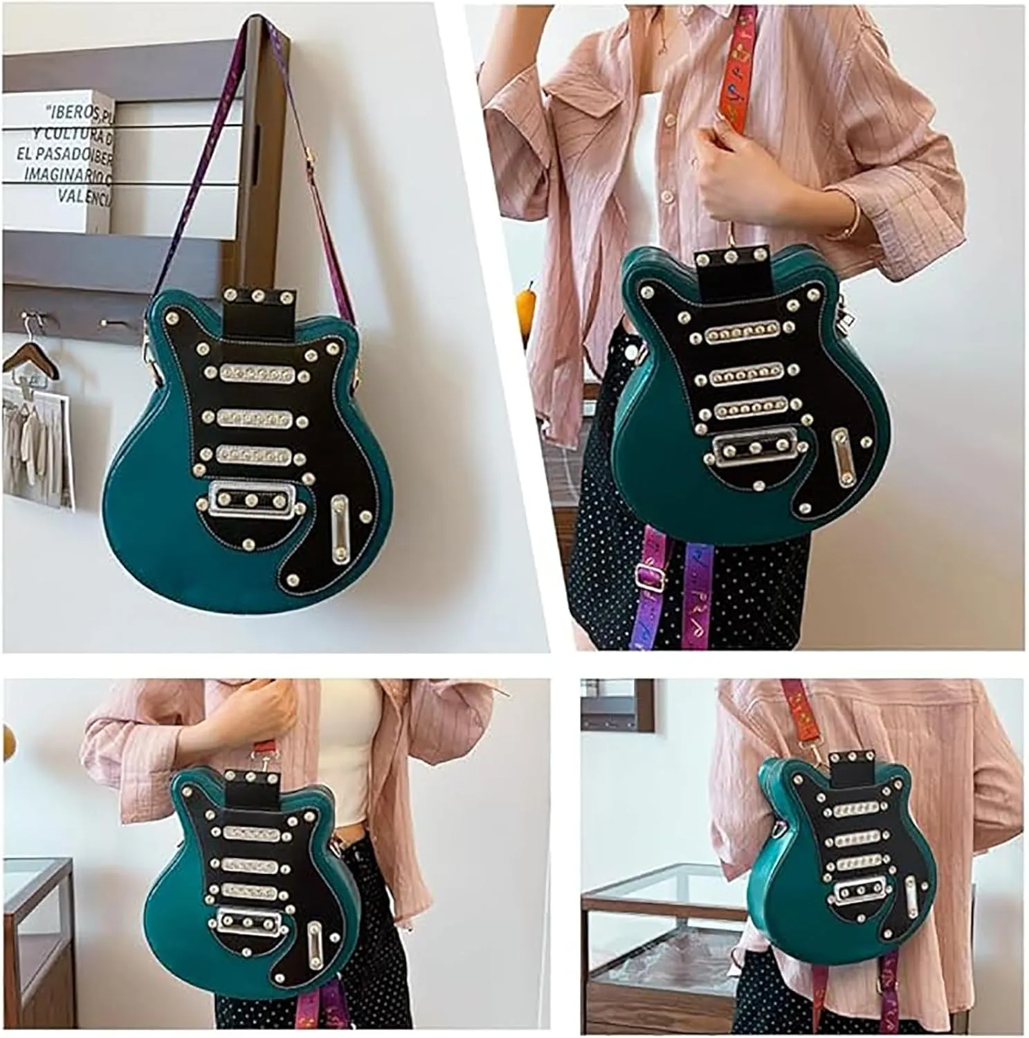 Women Guitar Shaped Backpack Unique Crossbody Shoulder Bag PU Leather Novelty Guitar Purse
