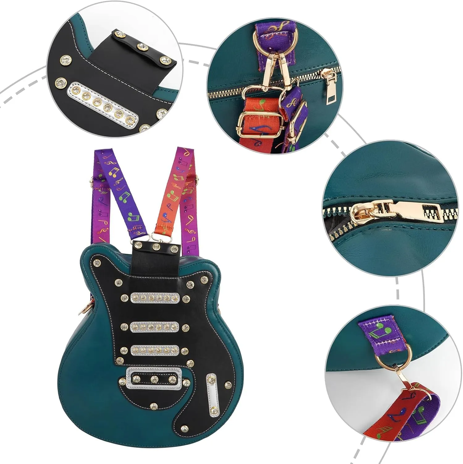 Women Guitar Shaped Backpack Unique Crossbody Shoulder Bag PU Leather Novelty Guitar Purse