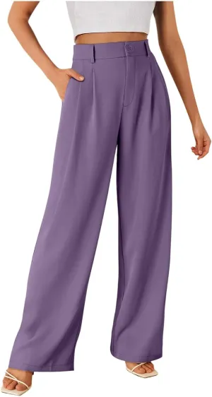 Women Linen Blend Summer Cropped Palazzo Lounge Pants Elastic Waisted Lounge Pants Slim-Fit Trousers Office