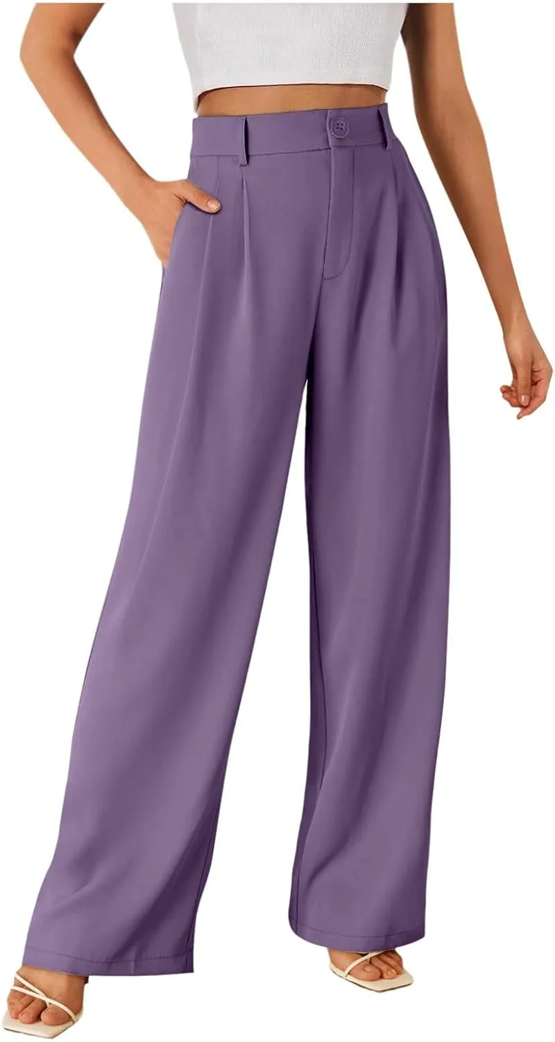 Women Linen Blend Summer Cropped Palazzo Lounge Pants Elastic Waisted Lounge Pants Slim-Fit Trousers Office