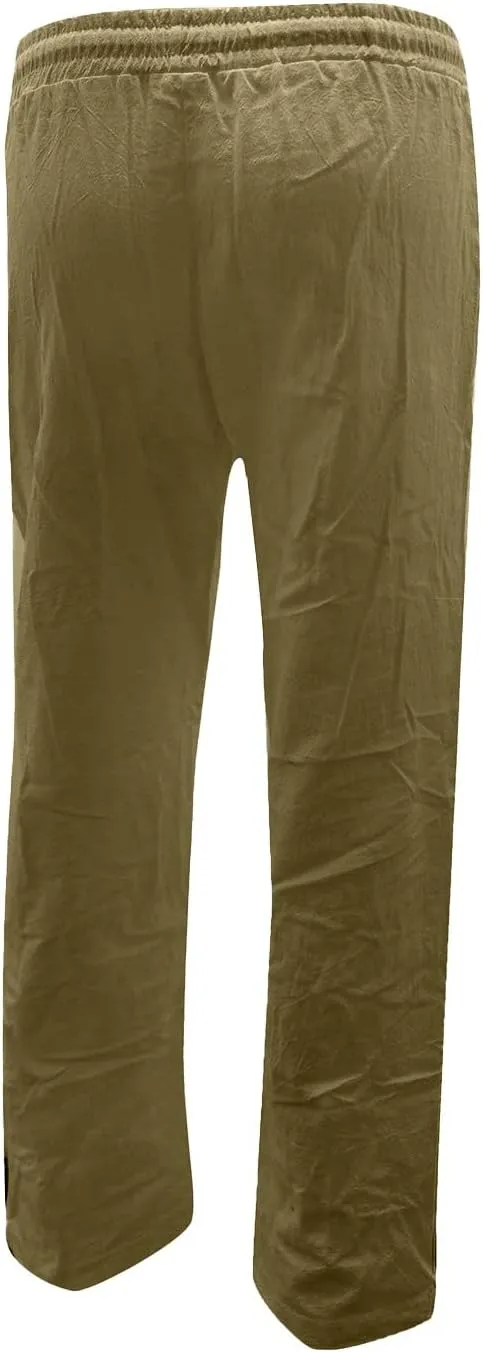 Women Linen Blend Summer Drawstring Palazzo Lounge Pants Low Waist Ankle Length Plus Size Pant Trousers Trendy
