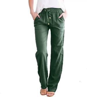 Women Linen Blend Summer Letter Patched Pant Trousers Low Waist Baggy Stretchy Slim Fit Trousers Beach
