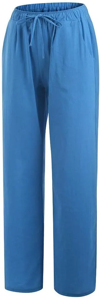 Women Linen Blend Summer Loose Flowy Palazzo Lounge Pants High Waist Bootcut Slim-Fit Trouser Work Business
