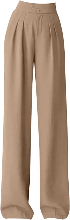 Women Linen Blend Summer Printed Pant Trousers Elastic Waist Lounge Pants Slim-Fit Palazzo Lounge Pants Beach