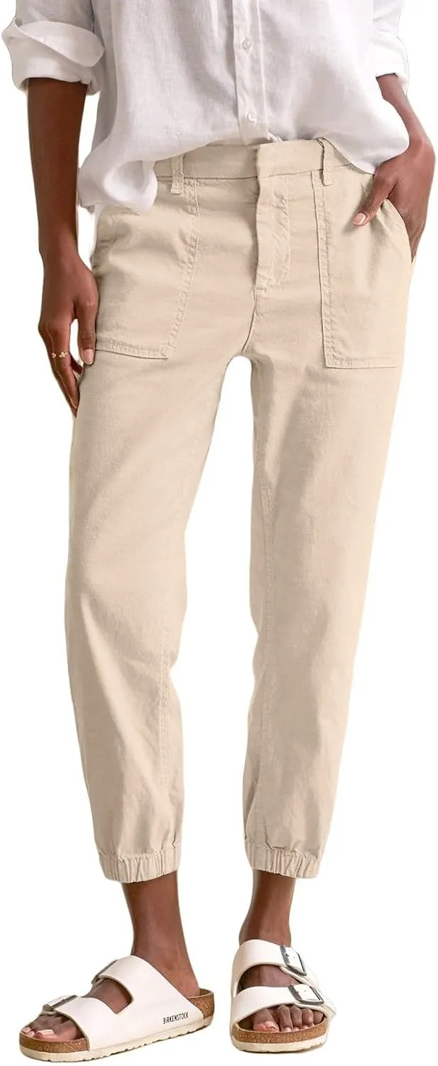 Women Linen Joggers Casual Cropped Linen Pants High Waisted Tapered Leg Jogger with Pockets Ankle Length Chino Pants