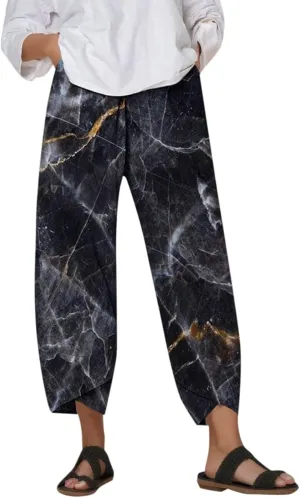 Women Linen Pants Casual Summer Solid Color Straight Leg Beach High Waisted Linen Pants Elastic Waist Streetwear Trousers
