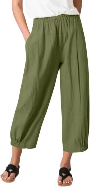 Women Linen Summer Drawstring Pant Trousers Low Waist Wide Leg Slim Fit Trousers Office