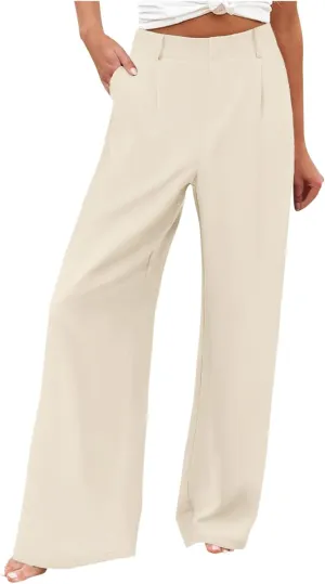 Women Linen Summer Floral Palazzo Pants Elastic Waisted Baggy Stretchy Loose Fit Palazzo Pants Work Business