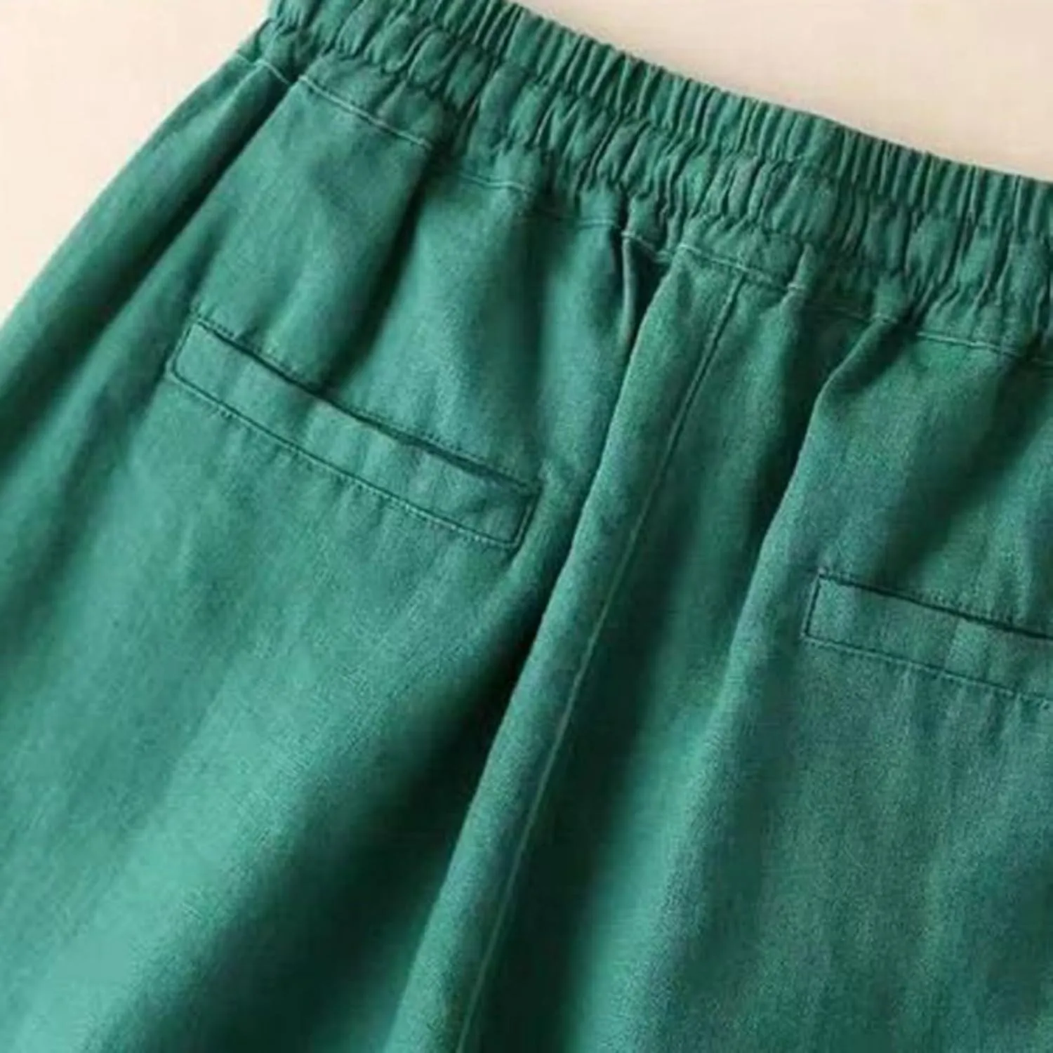 Women Linen Summer Lightweigt Palazzo Pants Elastic Waist Ankle Length Loose Fit Palazzo Pants Business Work