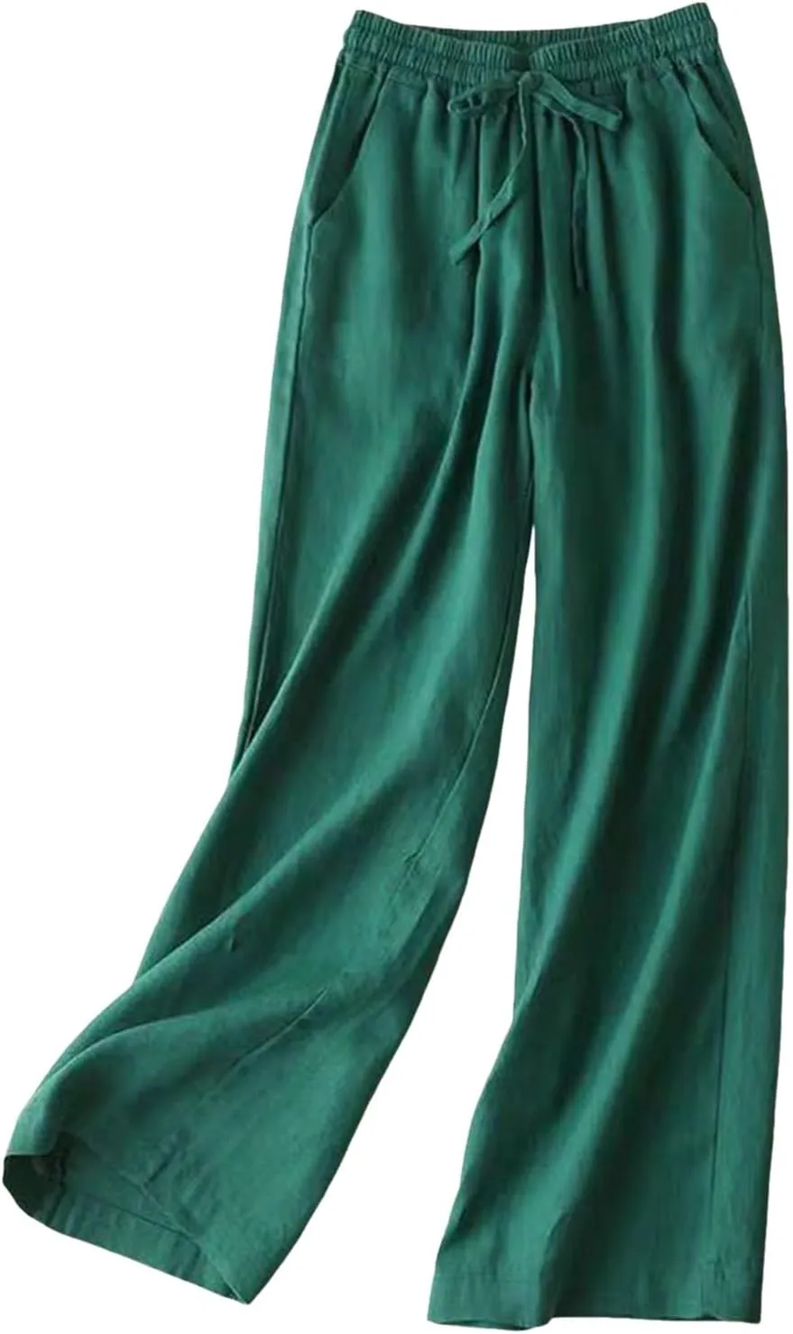 Women Linen Summer Lightweigt Palazzo Pants Elastic Waist Ankle Length Loose Fit Palazzo Pants Business Work