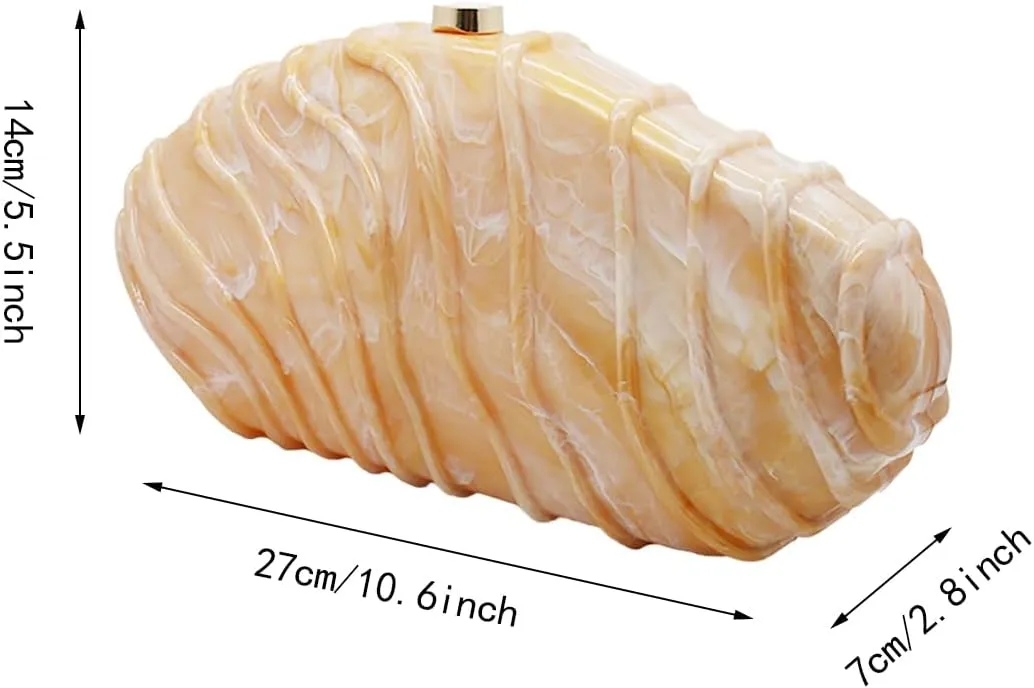 Women Shell Shape Acrylic Evening Clutch Purse Unique Stripe Marble Handbag for Party Cocktail Wedding