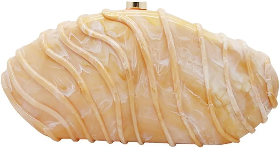 Women Shell Shape Acrylic Evening Clutch Purse Unique Stripe Marble Handbag for Party Cocktail Wedding