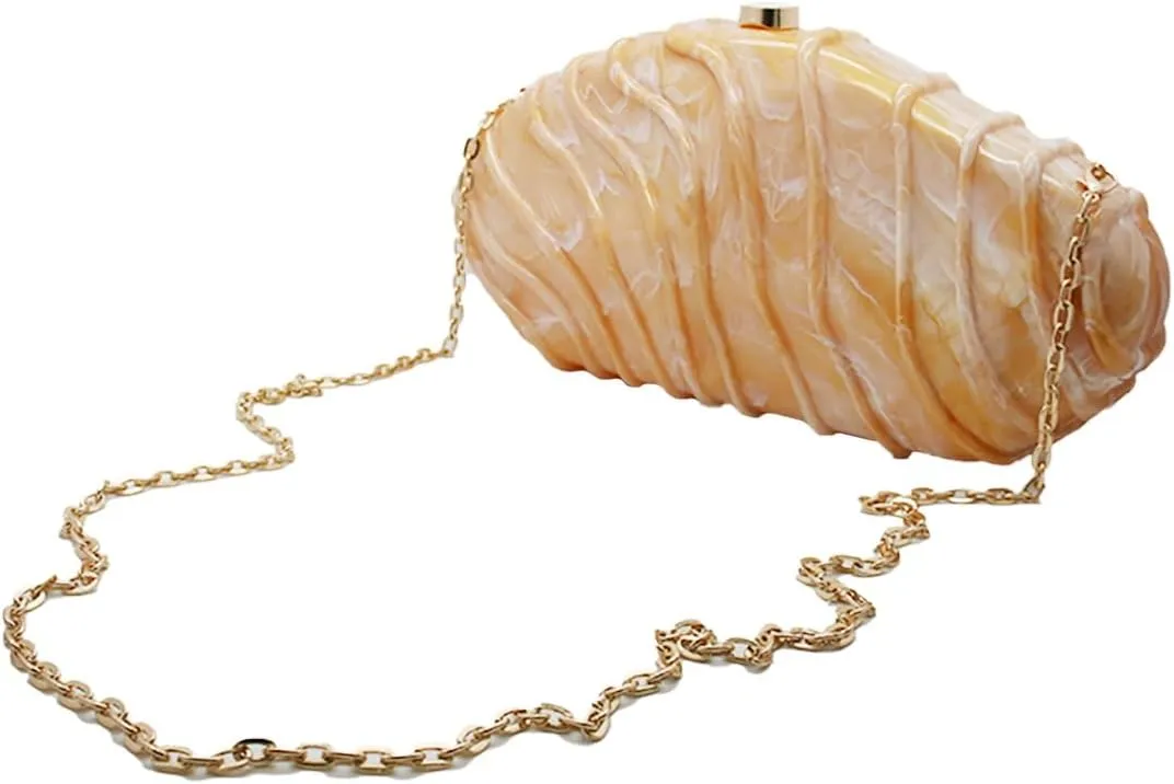 Women Shell Shape Acrylic Evening Clutch Purse Unique Stripe Marble Handbag for Party Cocktail Wedding