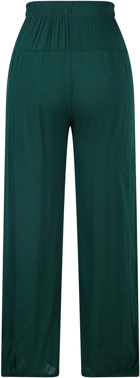 Women Summer High Waisted Haren Pant Trendy Casual Cotton Linen Pants Wide Leg Long Lounge Trouser with Pockets Outfit