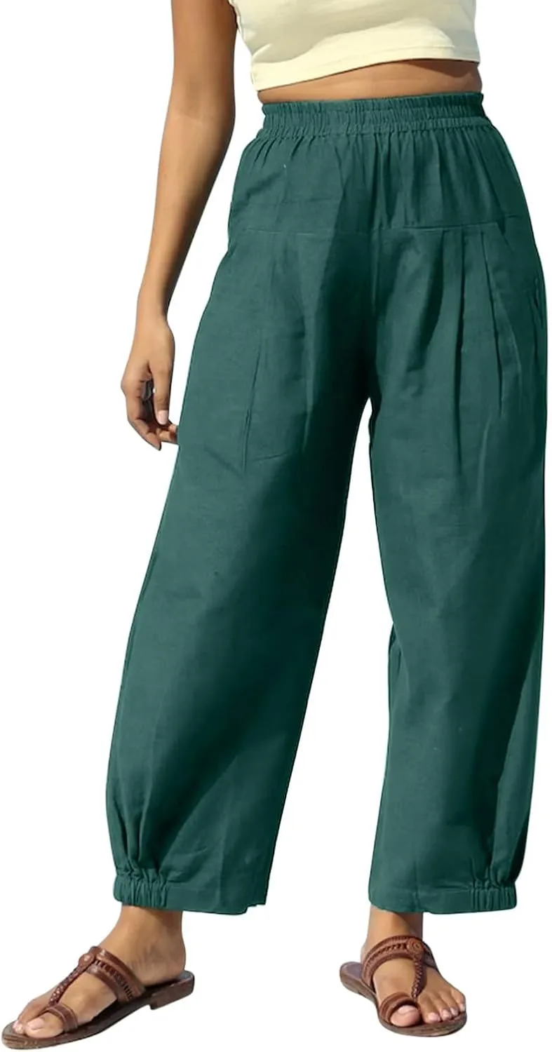 Women Summer High Waisted Haren Pant Trendy Casual Cotton Linen Pants Wide Leg Long Lounge Trouser with Pockets Outfit