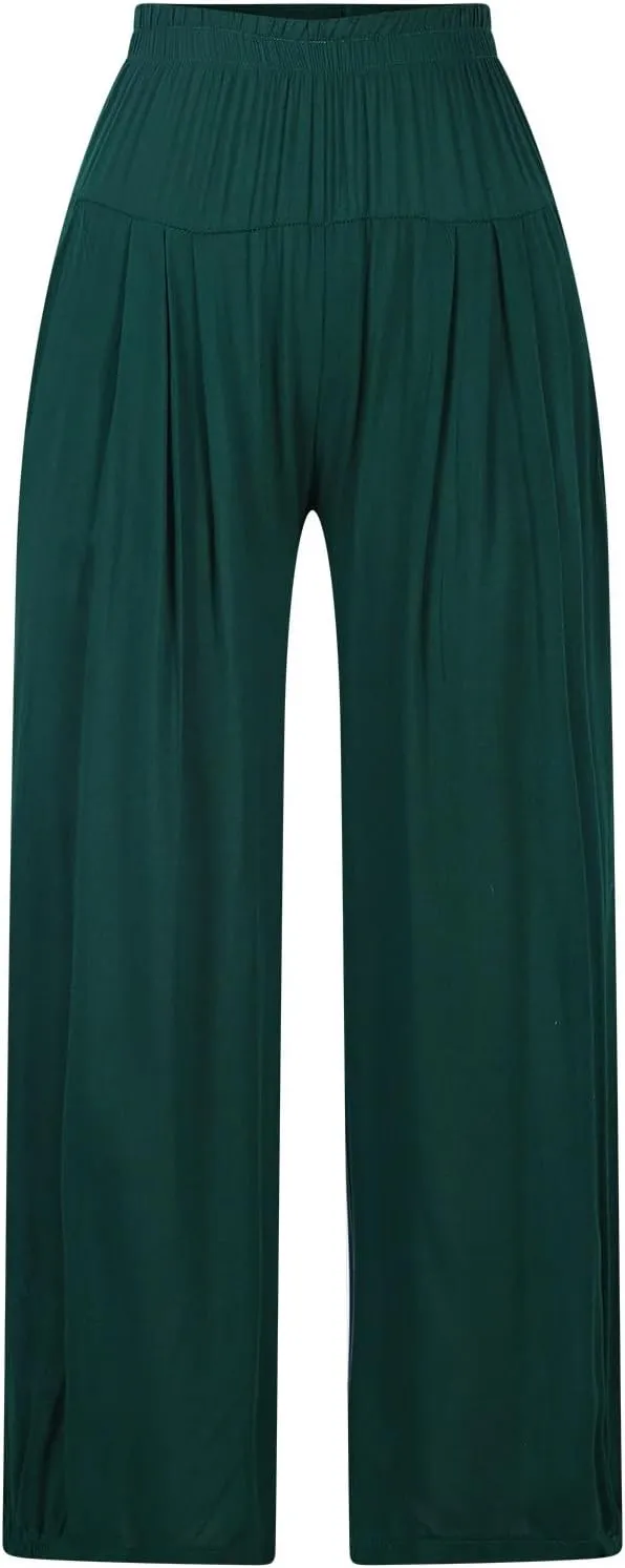 Women Summer High Waisted Haren Pant Trendy Casual Cotton Linen Pants Wide Leg Long Lounge Trouser with Pockets Outfit