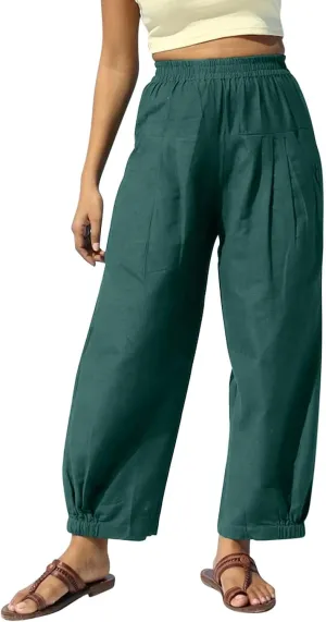 Women Summer High Waisted Haren Pant Trendy Casual Cotton Linen Pants Wide Leg Long Lounge Trouser with Pockets Outfit