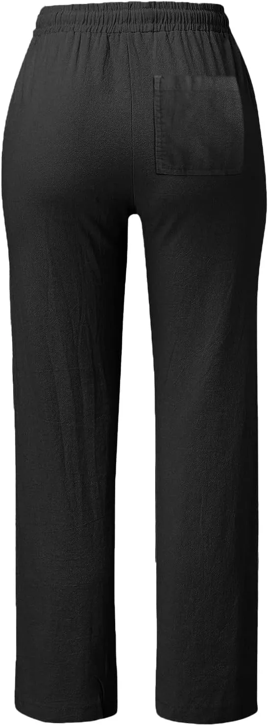 Women Trouser Pants High Waist Vintage Dressy Wide Leg Casual Loose Fit Pants Comfy Solid Linen Summer Boho Trouser