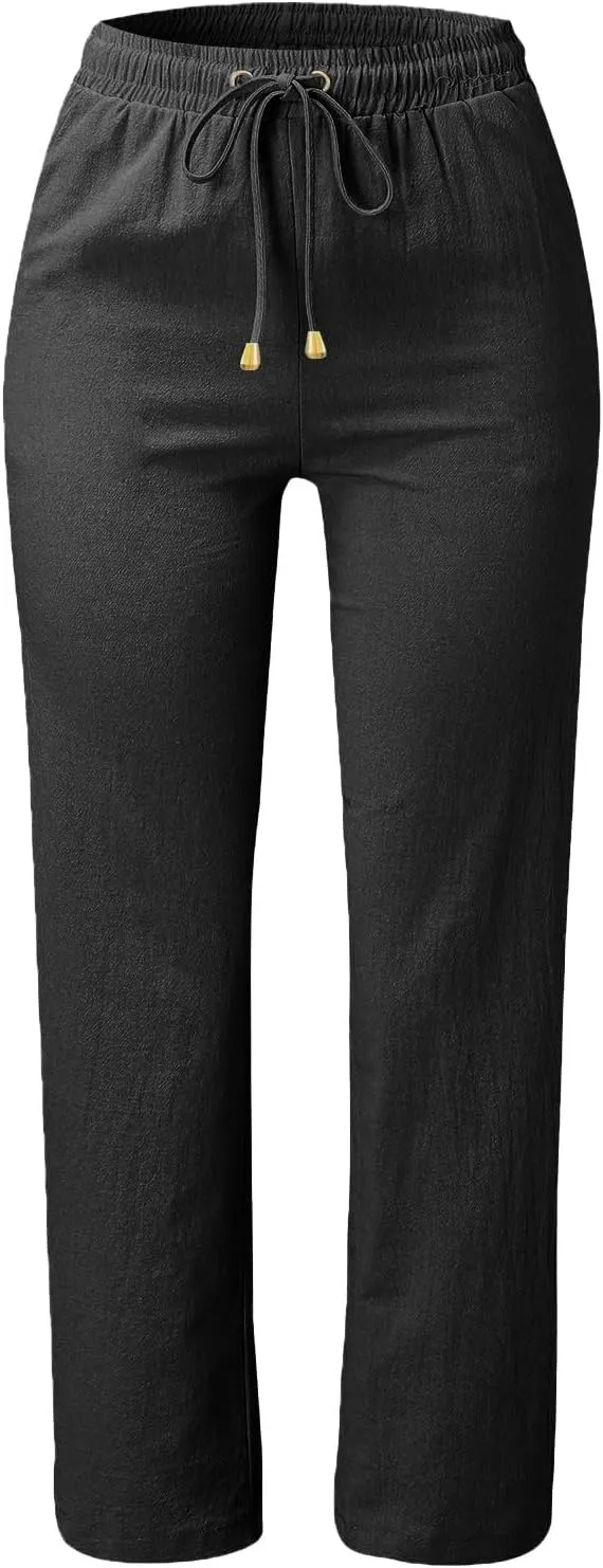 Women Trouser Pants High Waist Vintage Dressy Wide Leg Casual Loose Fit Pants Comfy Solid Linen Summer Boho Trouser