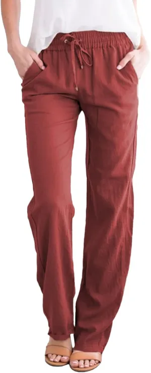 Women Trouser Pants High Waist Vintage Dressy Wide Leg Casual Loose Fit Pants Comfy Solid Linen Summer Boho Trouser