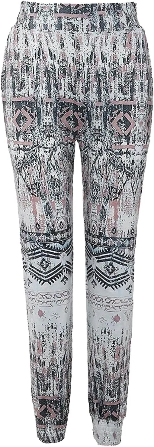 Women Wide Leg High Waist Drawstring Palazzo Pants Casual Summer Flowy Boho Beach Harem Slacks Printed Linen Trousers