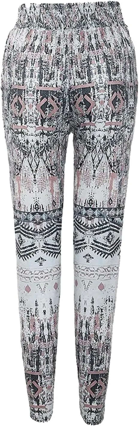 Women Wide Leg High Waist Drawstring Palazzo Pants Casual Summer Flowy Boho Beach Harem Slacks Printed Linen Trousers
