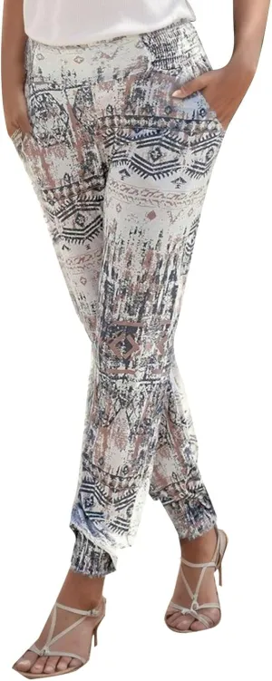 Women Wide Leg High Waist Drawstring Palazzo Pants Casual Summer Flowy Boho Beach Harem Slacks Printed Linen Trousers