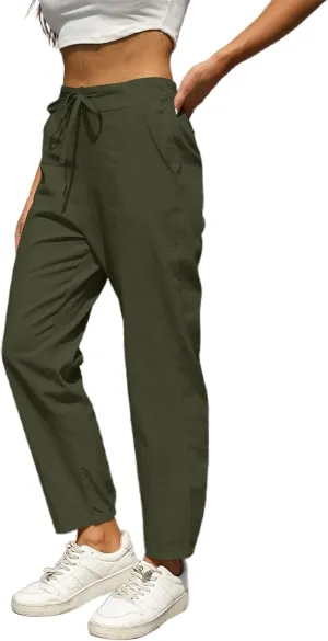 Womens Casual Linen Pants Loose Fit Elastic Waist Drawstring Cotton Trouser Cropped Wide Leg Pants Summer Yoga Pant