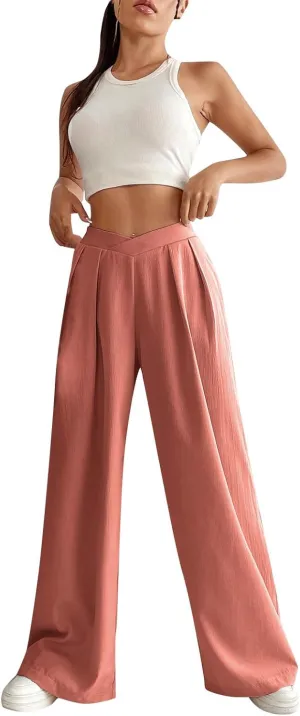 Women's Clothing Trendy Summer Linen Blend Ultra Wide-Leg Pant Long Slacks High Waist Trousers Casual Pants, S-3XL