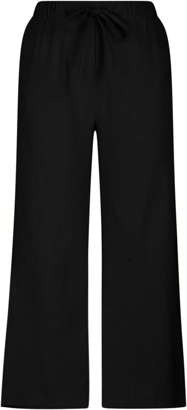 Womens Cotton Linen Casual Pants Elastic High Waisted Wide Leg Pants Drawstring Beach Boho Trousers Summer Outfits