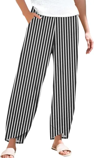 Women's Cotton Linen Pants Casual Cropped Baggy Trousers Comfy Loose Palazzo Pants with Womens High