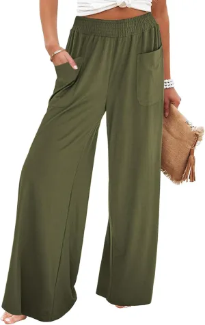 Womens Cotton Linen Pants Wide Leg Pants Summer Vacation Beach Pant Solid Color Loose Casual Trousers with Pockets