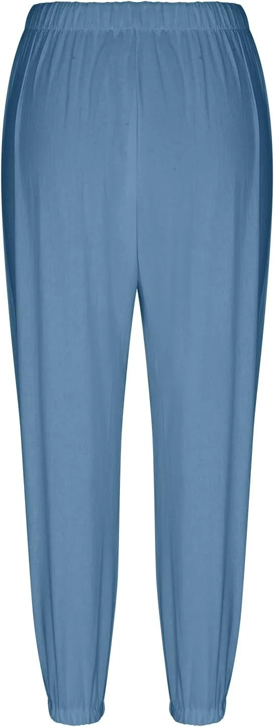 Women's Cotton Linen Summer Fashion Pant Trousers Elastic Waist Lounge Pants Slim Fit Trousers Business Work