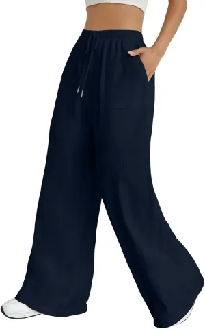 Women's Cotton Linen Summer Lightweigt Palazzo Lounge Pants Low Waist Ankle Length Slim-Fit Palazzo Lounge