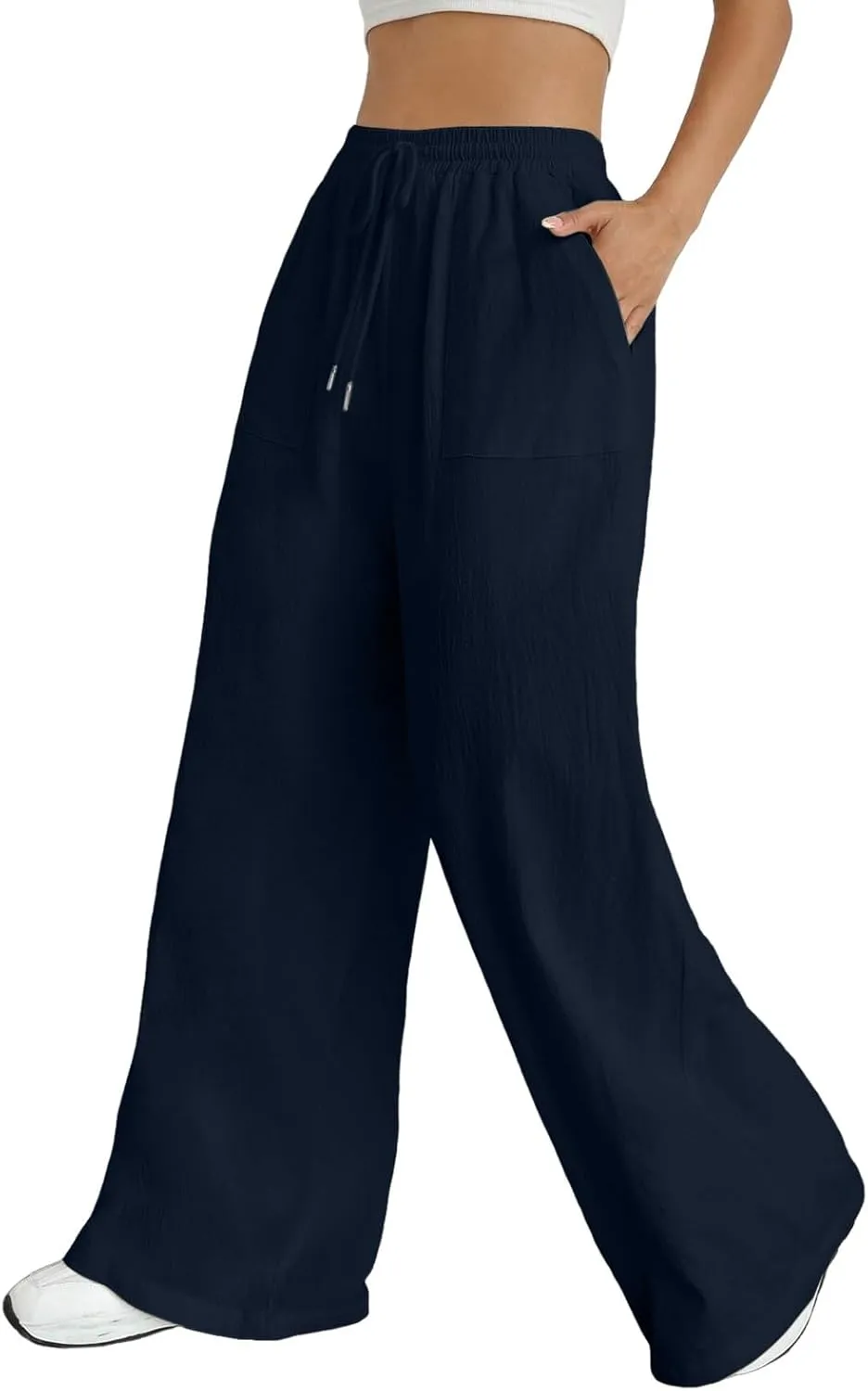 Women's Cotton Linen Summer Lightweigt Palazzo Lounge Pants Low Waist Ankle Length Slim-Fit Palazzo Lounge