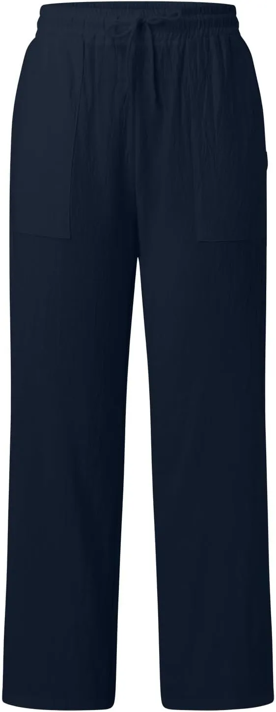 Women's Cotton Linen Summer Lightweigt Palazzo Lounge Pants Low Waist Ankle Length Slim-Fit Palazzo Lounge