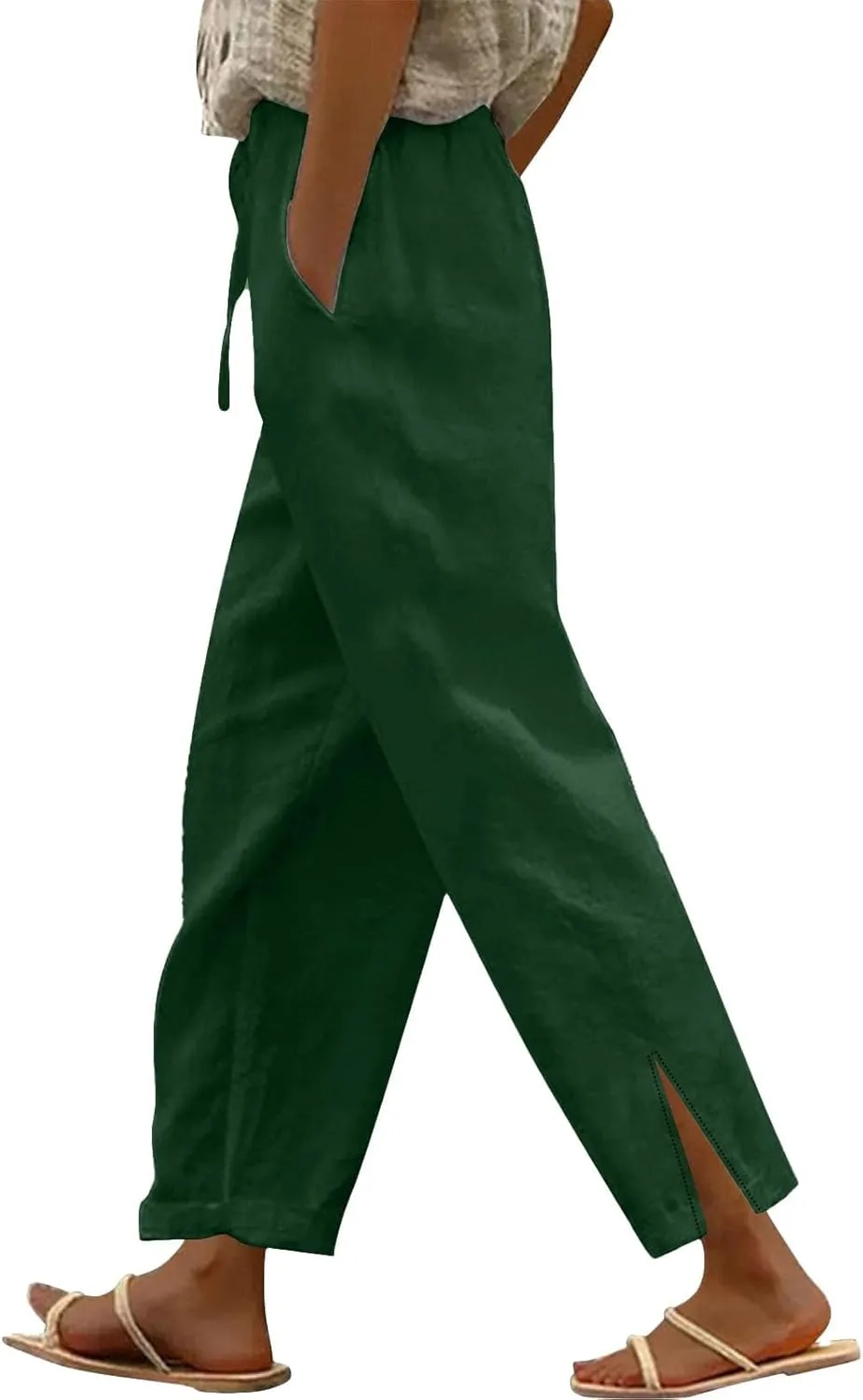 Women's Cotton Linen Summer Palazzo Pants 2025 Wide Leg Beach Lounge Trousers with Pockets Vacation Outfits