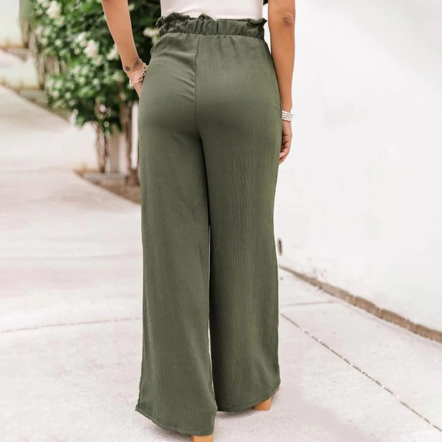 Womens Cotton Linen Summer Solid Palazzo Pants High Waist Lounge Pants Plus Size Pant Trousers Travel
