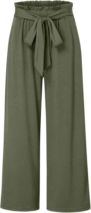 Womens Cotton Linen Summer Solid Palazzo Pants High Waist Lounge Pants Plus Size Pant Trousers Travel