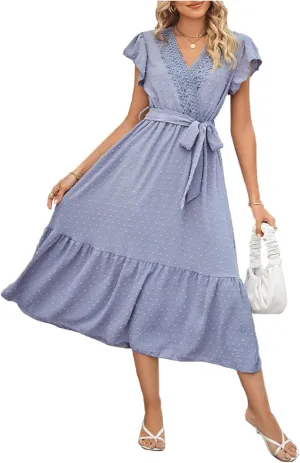 Women's Dress V-Neck lace Polka dot Long Skirt